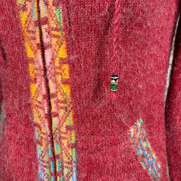Alpaca Connection Hoodie Sweater Jacket Women’s Size S Full Zip Red / Multi - Picture 2 of 4